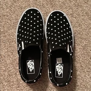 Vans Black and White Polka Dot Slip-On Sneakers